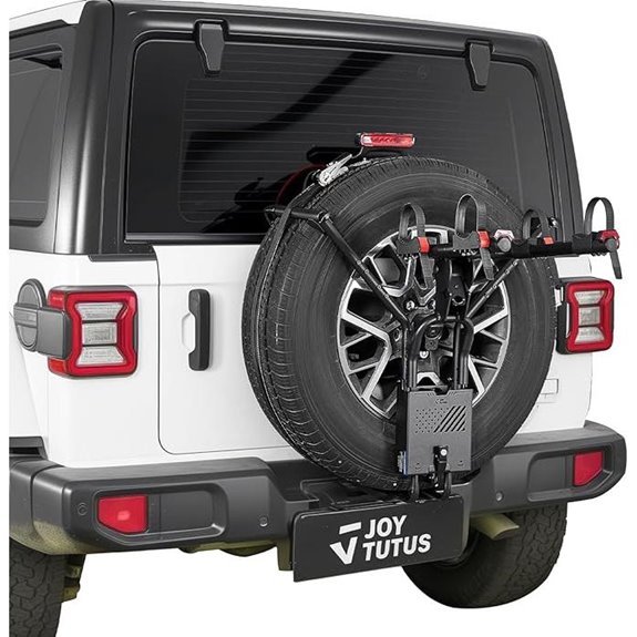 JOYTUTUS Spare Tire Bike Rack for 2 Bikes (Anti-Wobble Foldable)