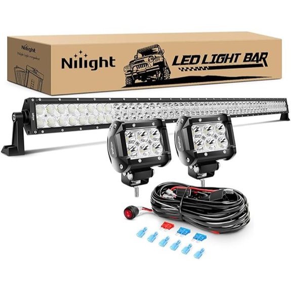 Nilight 52 LED Light Bar with 2 Spot Fog Lights & Wiring Harness