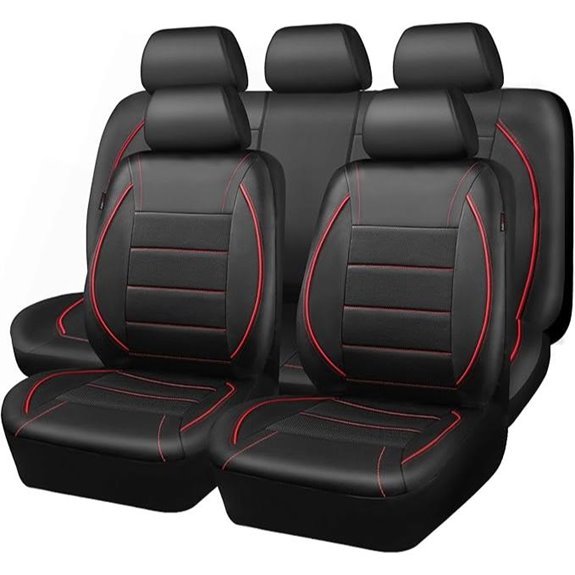 CAR PASS Leather Car Seat Cover (Full Set Black/Red)
