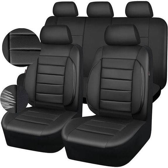 CAR PASS Leather Seat Covers Full Set Universal (Pure Black)