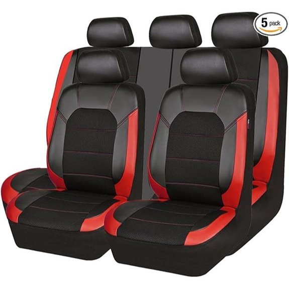 CAR PASS Universal Leather Car Seat Covers (Black Red)